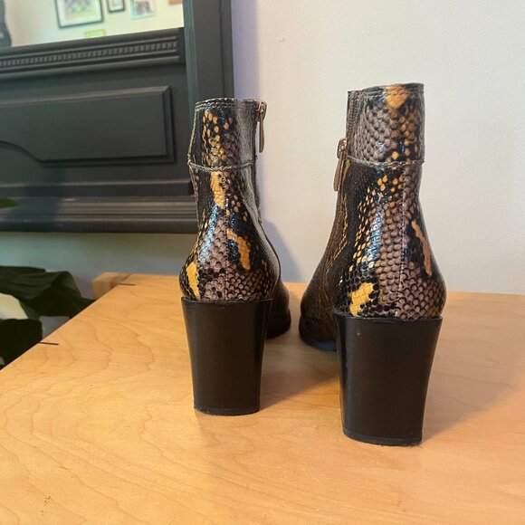 Franco Sarto Snakeskin Square Toe Boots (7) - Picture 3 of 5